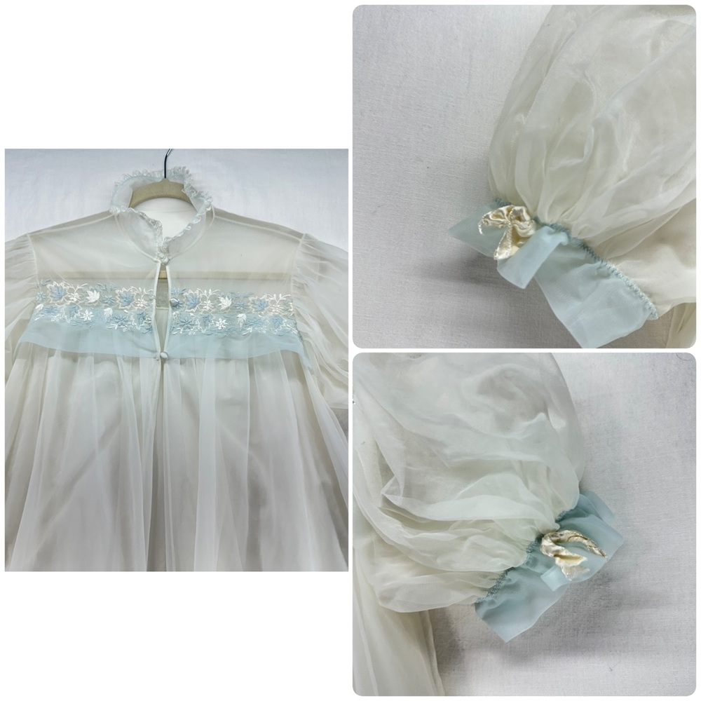 GOTHAM GOLD STRIPE Vintage Nightgown Robe Set Chiffon & Nylon White & Blue 32/S - Picture 13 of 16